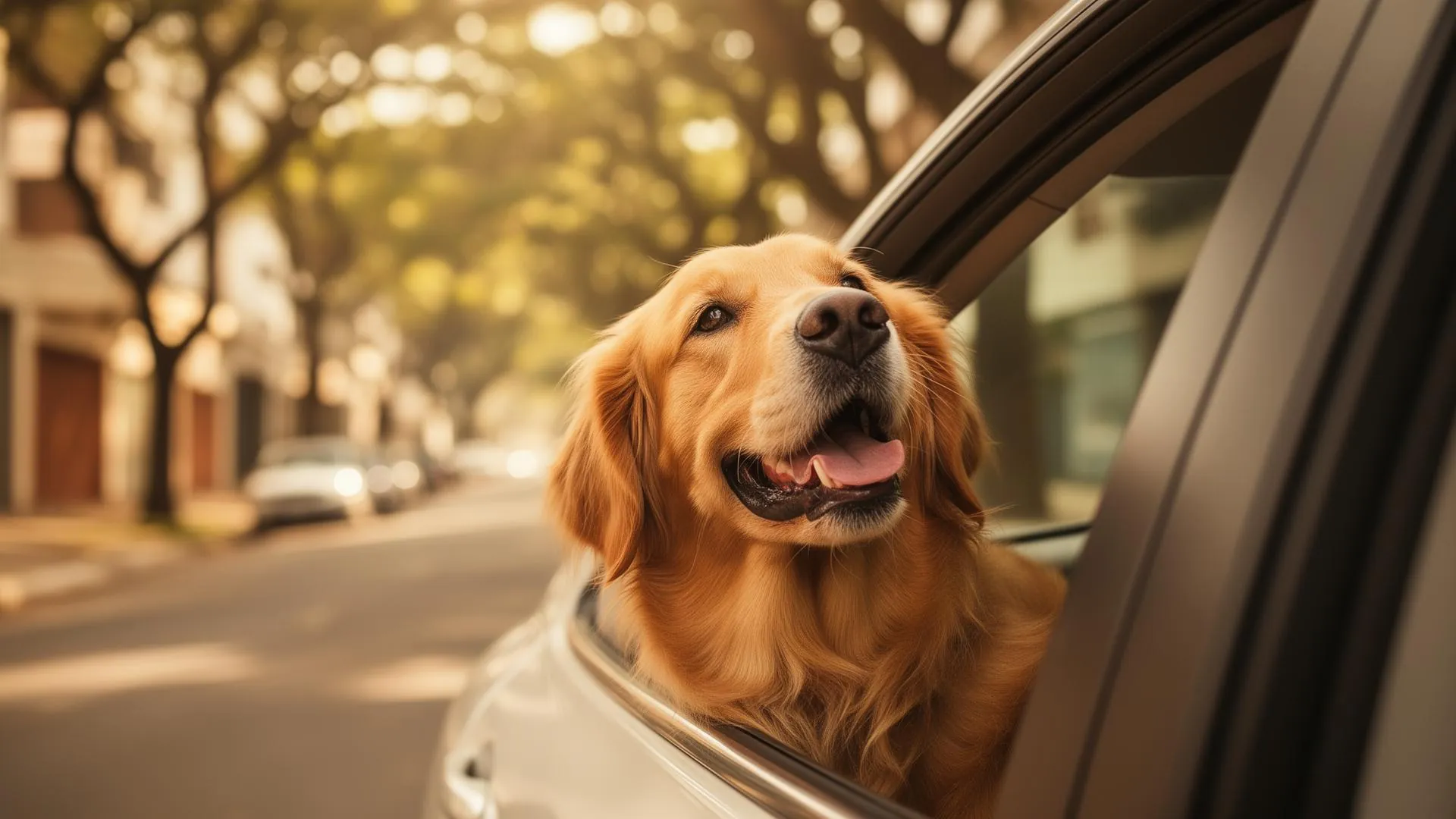 Cachorro feliz olhando pela janela do táxi dog